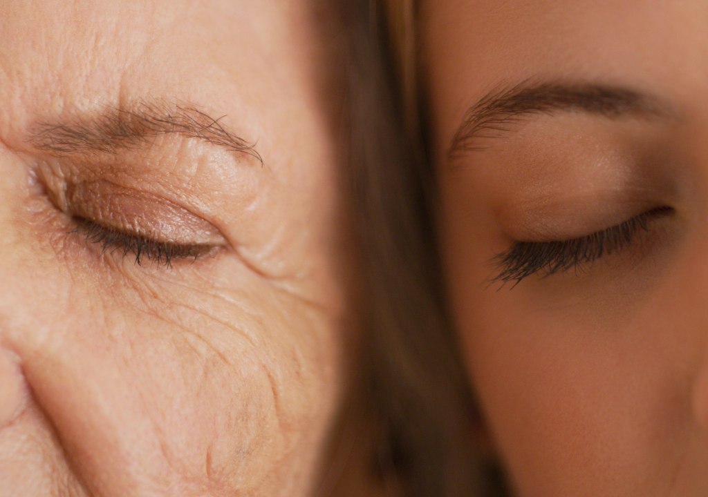 women of different ages with their eyes closed