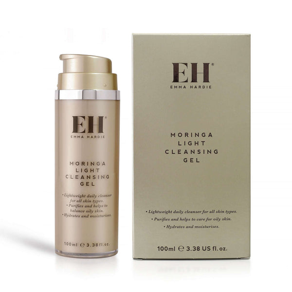 Emma Hardie Moringa Light Cleansing Gel bottle and packaging on white background.