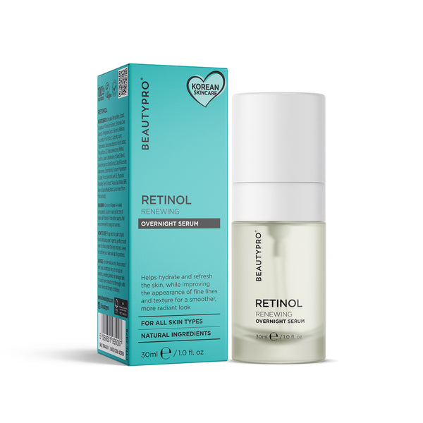 BeautyPro Retinol Overnight Serum with packaging on a white background