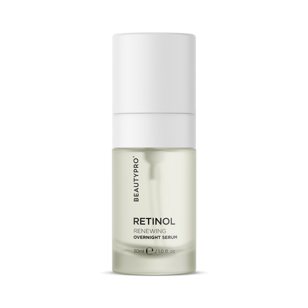 BeautyPro Retinol Renewing Overnight Serum bottle on a white background