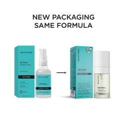 BEAUTYPRO Retinol Overnight Serum with new and old packaging comparison on a white background.