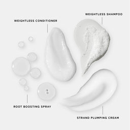 White hair care products with labels on a light gray background