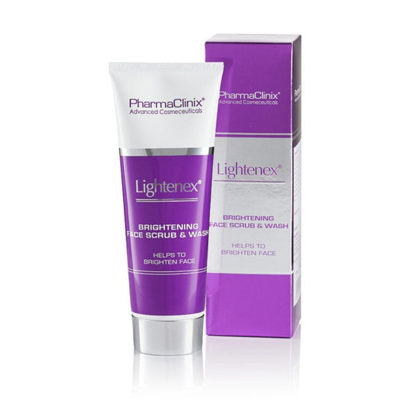 PharmaClinix Brightening Lightenex Face Scrub & Wash and packaging