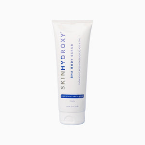 Tube of Skin Hydroxy BHA Body Scrub on a white background