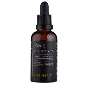 Bottle of KIKI Health Ionic Electrolytes on a white background