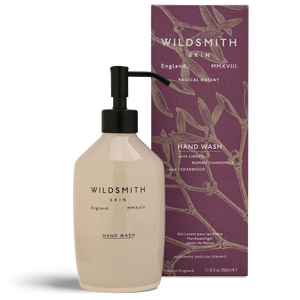 Hand wash bottle with pump and packaging featuring 'Wildsmith' branding on a white background.