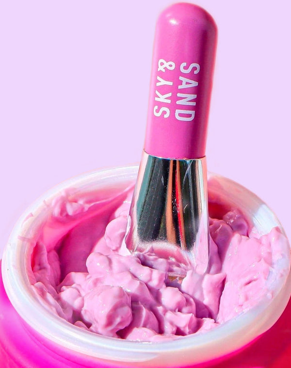 Sand & Sky Australian Emu Apple Super Bounce Mask tub with a sand and sky scoop dug into the cream