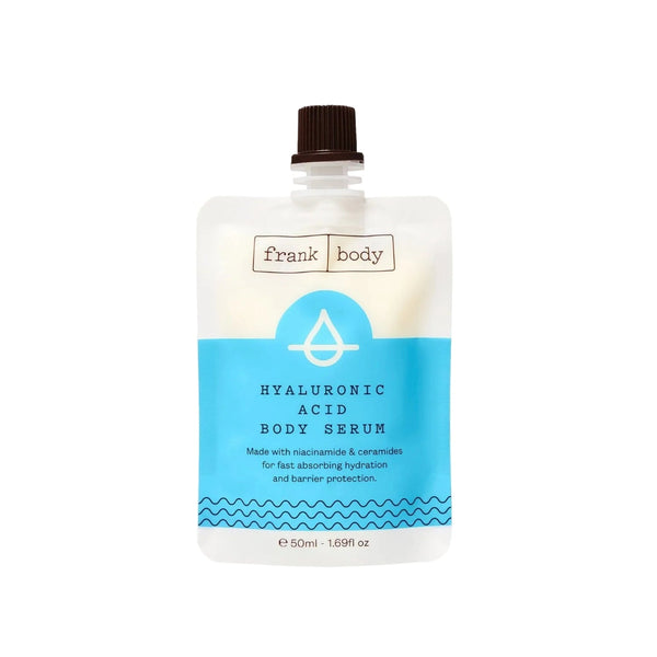 Frank Body hyaluronic acid body serum packaging on a white background