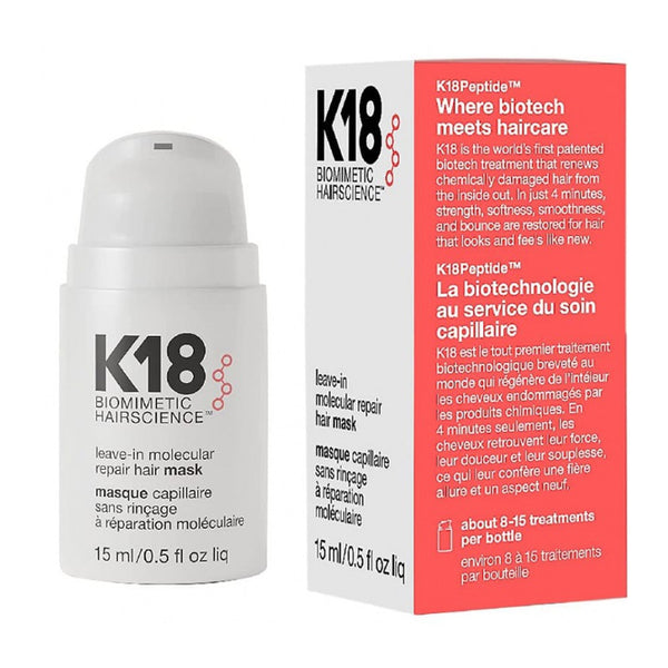 K18 Leave-in Molecular Repair Hair Mask and packaging
