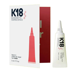 K18 Leave-in Molecular Repair Hair Mask 5ml and packaging