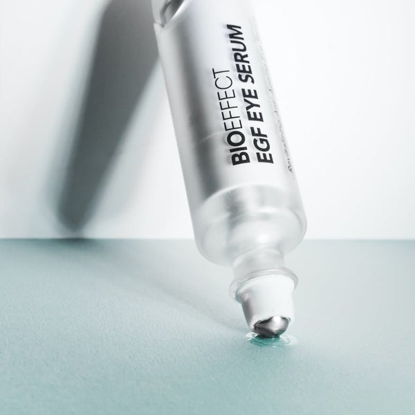 BIOEFFECT EGF Eye Serum leant against a wall