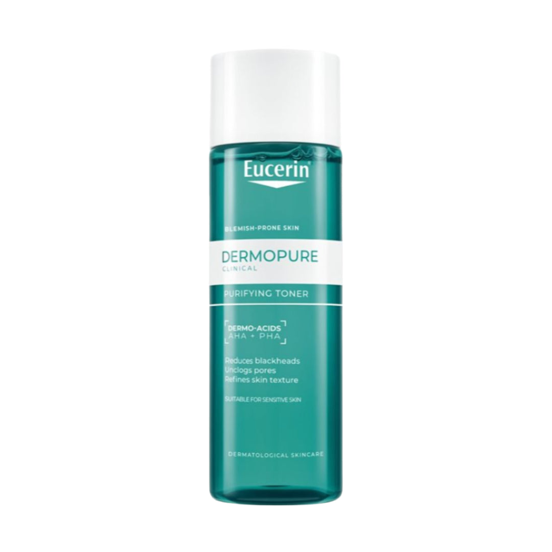 Eucerin Dermopure toner bottle on a white background