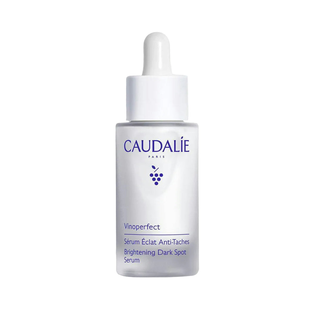 Caudalie skincare serum bottle on a light gray background