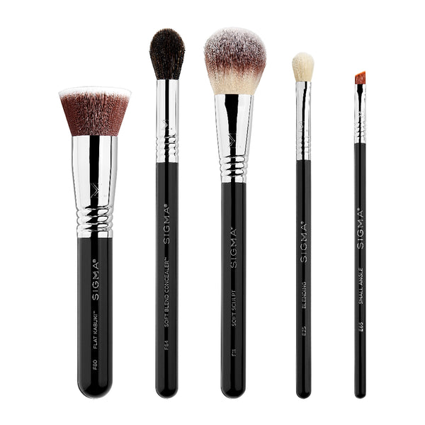 Set of Sigma makeup brushes on a white background