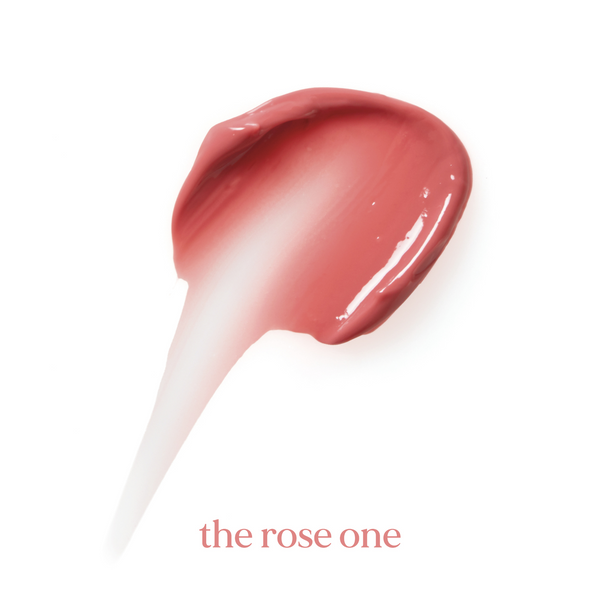 Lipstick swatch on a white background with 'the rose one' text