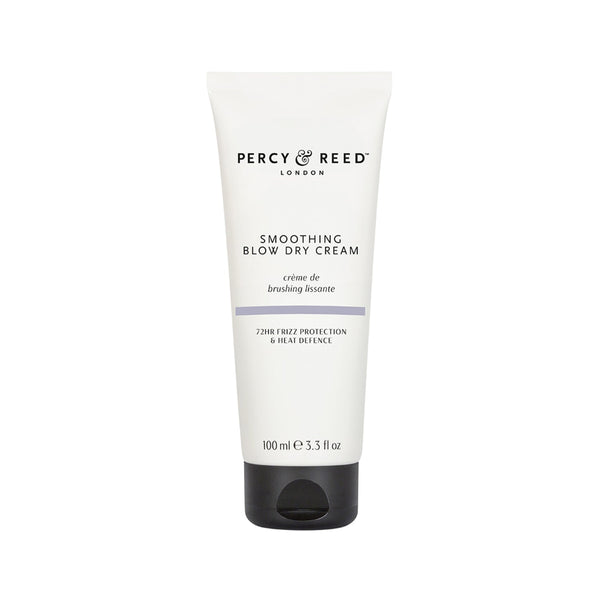 Percy & Reed London Smoothing Blow Dry Cream in a white squeeze tube with a black flip-top cap, shown on a plain white background.
