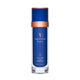 Blue skincare bottle with bronze cap on a white background
