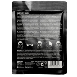 Back view of an under eye mask packaging with text and icons.