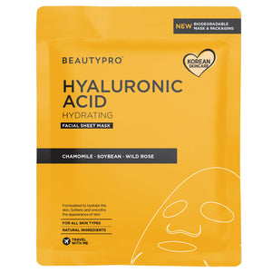 BEAUTYPRO Hyaluronic Acid facial sheet mask packaging on a white background
