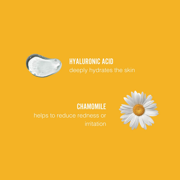 Hyaluronic acid and chamomile on a yellow background