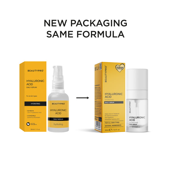 BeautyPro Hyaluronic Acid product packaging with a bottle and box on a white background.