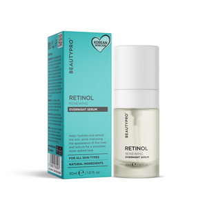 BeautyPro Retinol Overnight Serum packaging and bottle on a white background