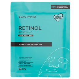 BEAUTYPRO Retinol Renewing Facial Sheet Mask packaging on a white background