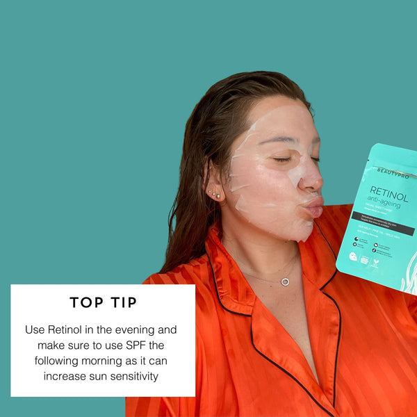 Woman applying skincare product with a green background and text overlay