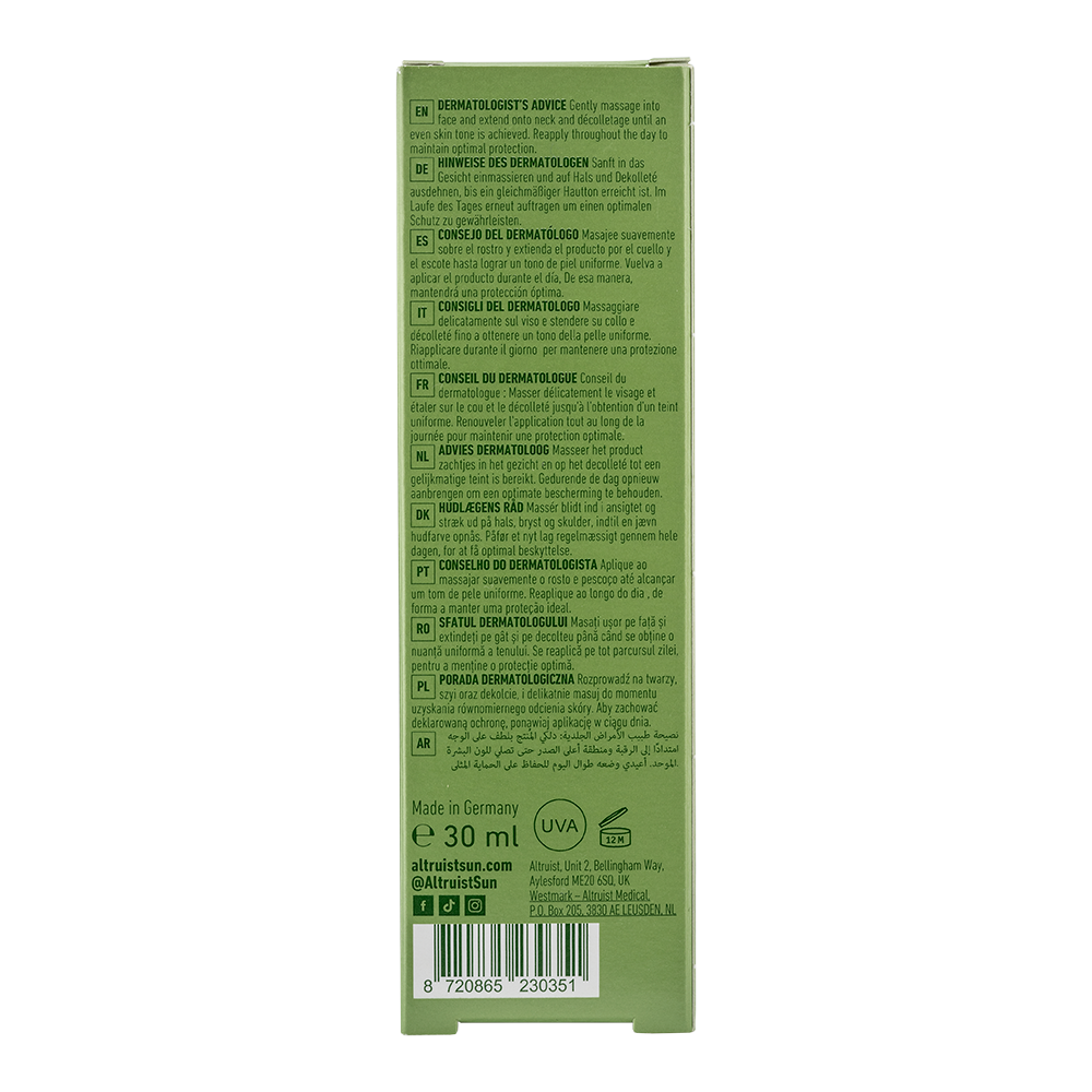 Back label of a skincare product with text and branding on a white background