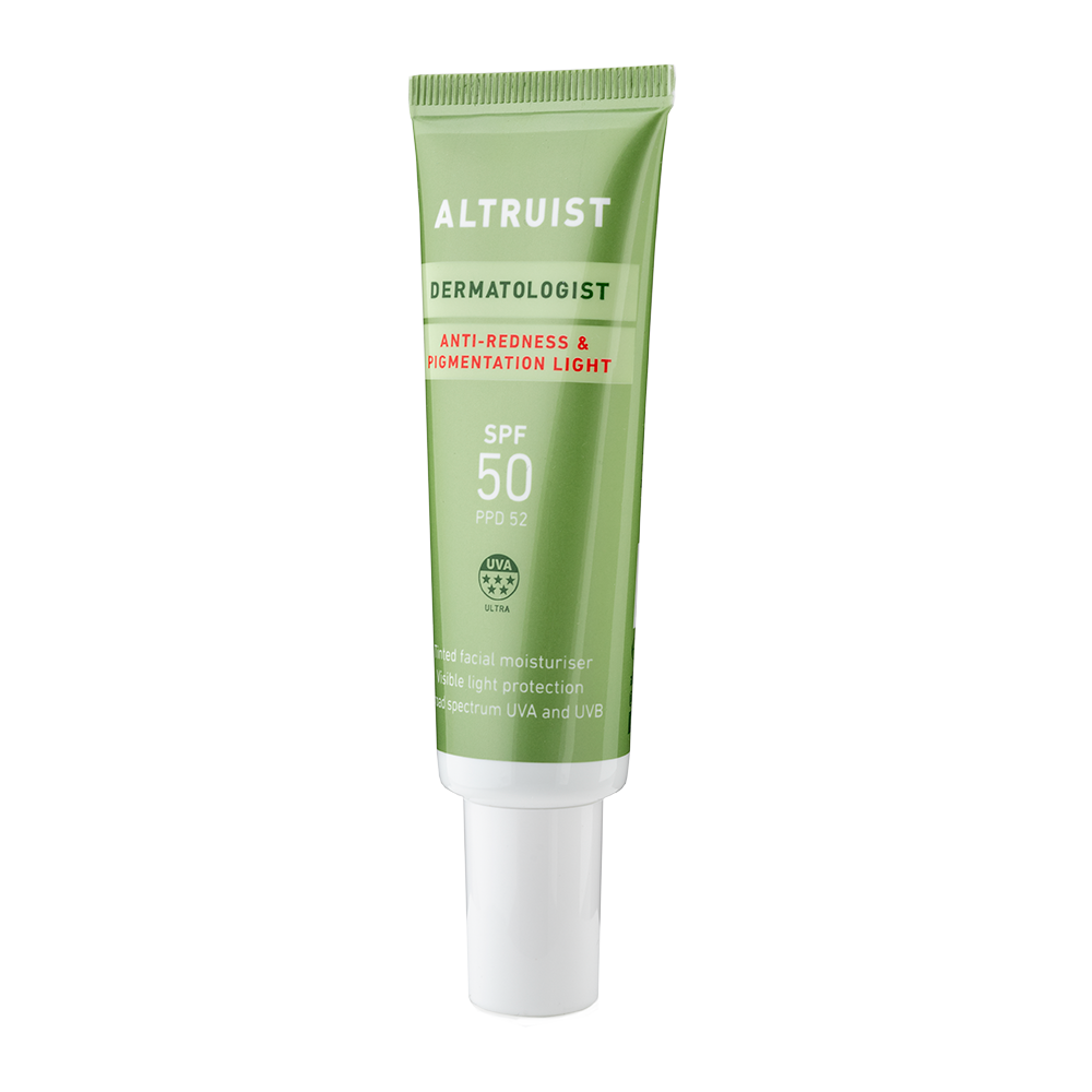 Green skincare tube labeled 'Altruist' on a white background