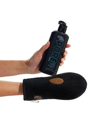 Bondi Sands Pure Bronze Self Tan Foaming Water Ultra Dark applied to a mitt