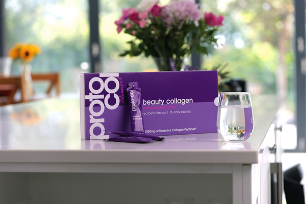 Proto-Col Beauty Collagen on a kitchen countertop 