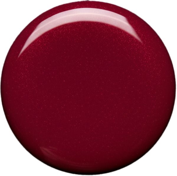 A circular glossy color swatch of deep burgundy nail polish with fine shimmer, shown on a plain white background.