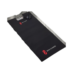Black towel with 'Bon Charge' branding on a white background