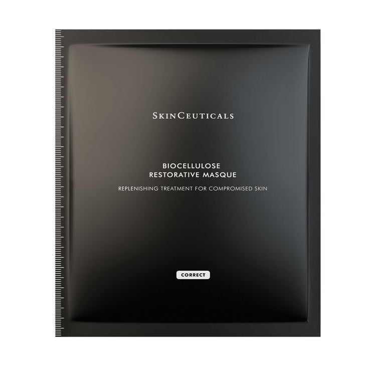 Black SkinCeuticals Biocellulose Restorative Masque packaging on a white background