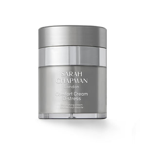 Silver jar of Sarah Chapman Comfort Cream D-Stress on a white background