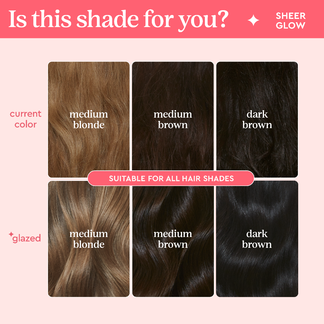 Hair color swatch chart with shades of brown on a pink background