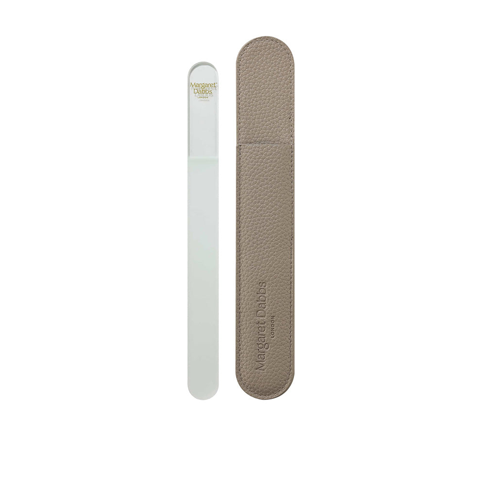 Nail file and its leather case on a white background