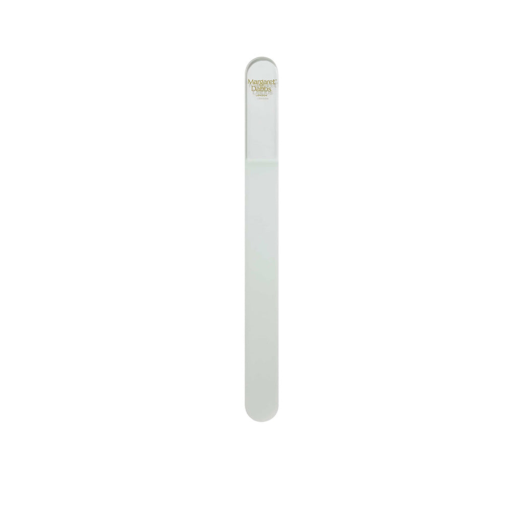White nail file with brand name on a white background