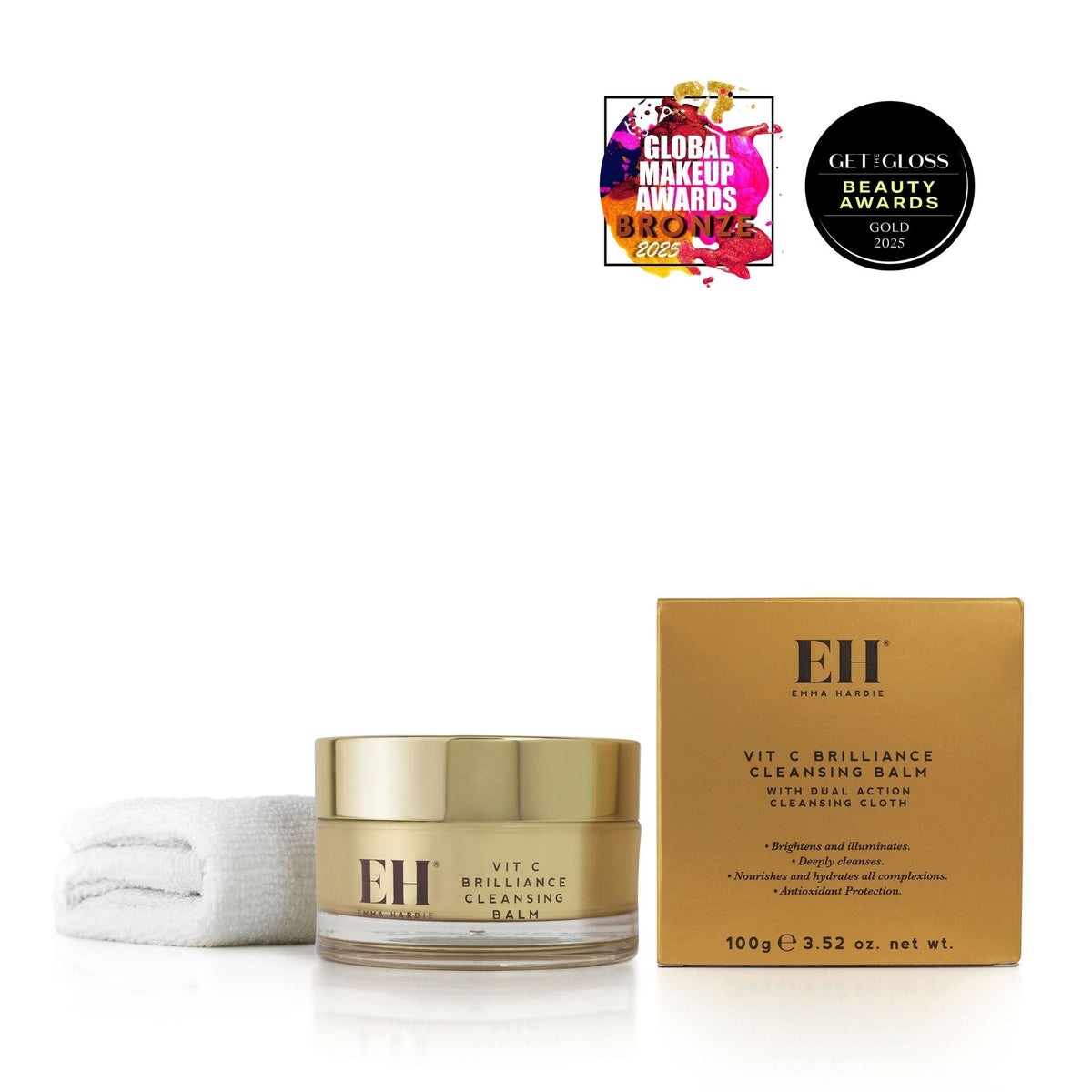 Award Winning Emma Hardie Vit C Brilliance Cleansing Balm
Global Make Up  Awards	BRONZE Best Cleansing Balm
Get The Gloss Beauty Awards 2025 GOLD Best Oil Balm or Cleanser