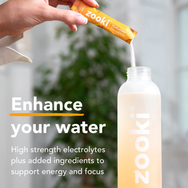 Zooki Hydration+ Energy & Focus, Peach Flavour, 30x Powder Sachets