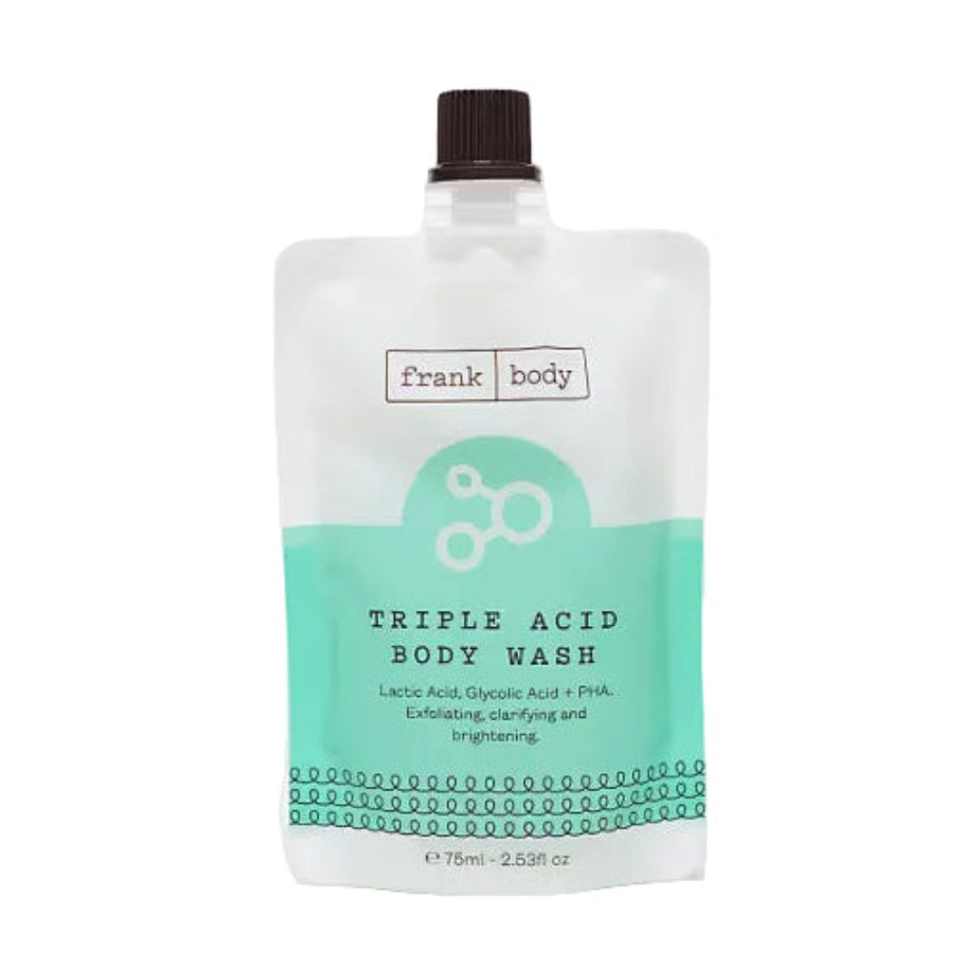 Frank Body triple acid body wash packaging on a white background