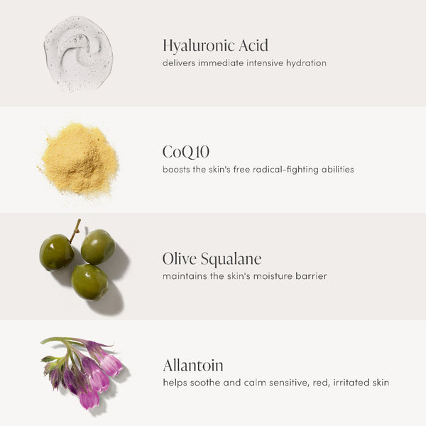 Skincare ingredients with text on a white background