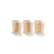 Three small clear plastic jars filled with a light tan powder, arranged side by side on a white background.
