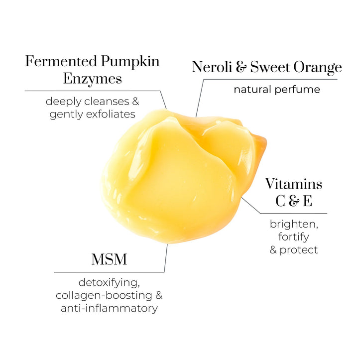 Yellow cream with labeled ingredients on a white background