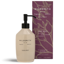 Hand wash bottle with pump and packaging featuring 'Wildsmith' branding on a white background.