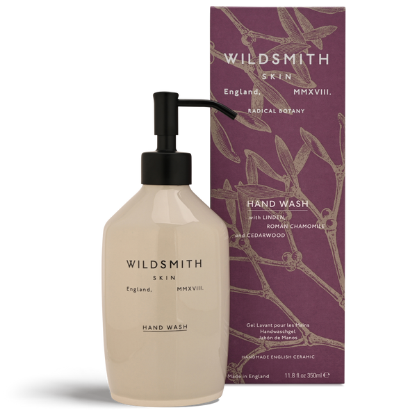 Hand wash bottle with pump and packaging featuring 'Wildsmith' branding on a white background.