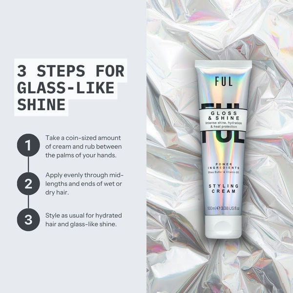 Ful Gloss & Shine styling cream tube with instructions on a white background