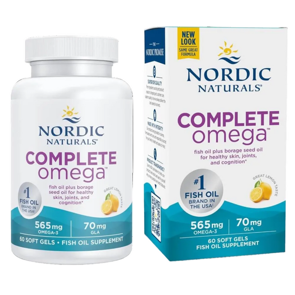 Nordic Naturals Complete Omega supplement bottle and packaging on a white background
