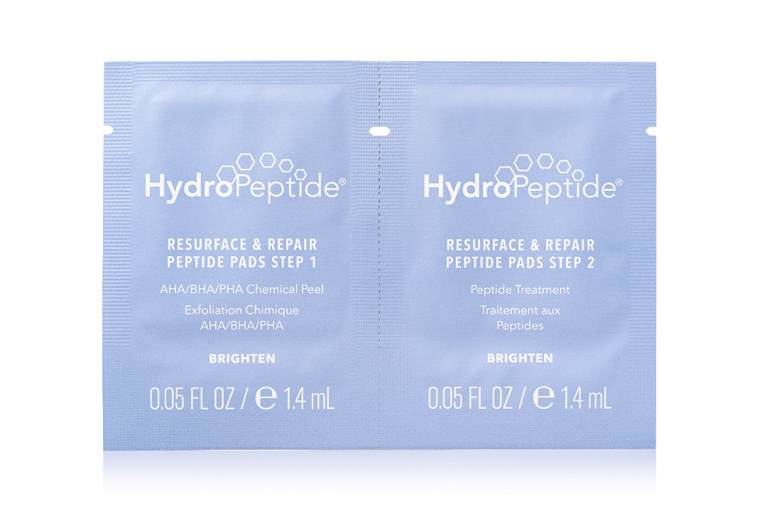 HydroPeptide resurface and repair peptide pads packaging on a white background